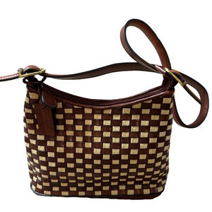 Vintage Etienne Aigner Brown and Cream Checkered Shoulder Bag strap 25”